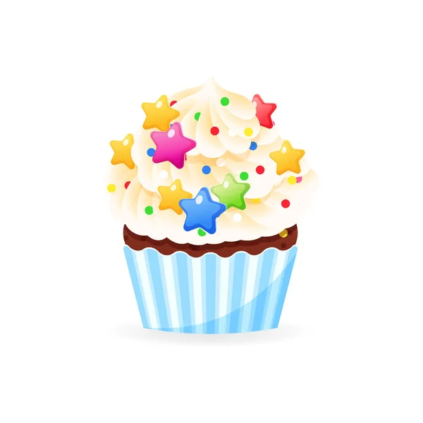Icono Cupcake Dibujos Animados Ilustración Cupcake Cumpleaños Decorado Con Crema — Archivo Imágenes Vectoriales