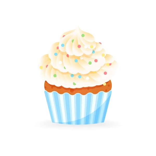 Tegneserie Cupcake Ikon Illustration Sød Muffin Dekoreret Med Fløde Farverige – Stock-vektor
