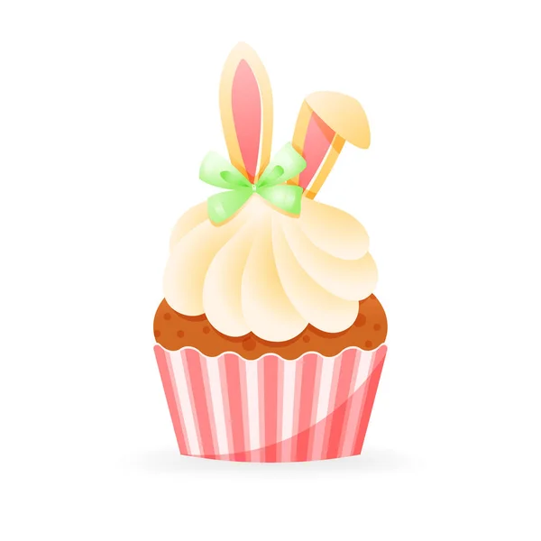 Lindo Icono Cupcake Pascua Dibujos Animados Ilustración Panecillo Dulce Decorado — Archivo Imágenes Vectoriales