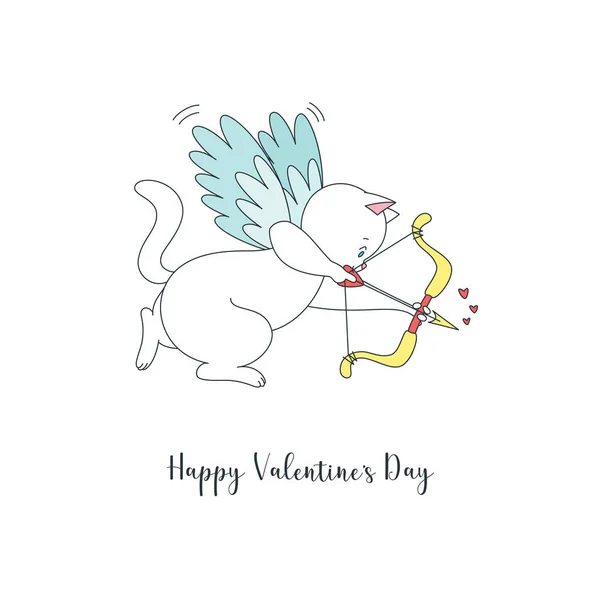 Modèle Carte Joyeux Valentins Mignon Cupidon Drôle Chat Visant Quelqu — Image vectorielle