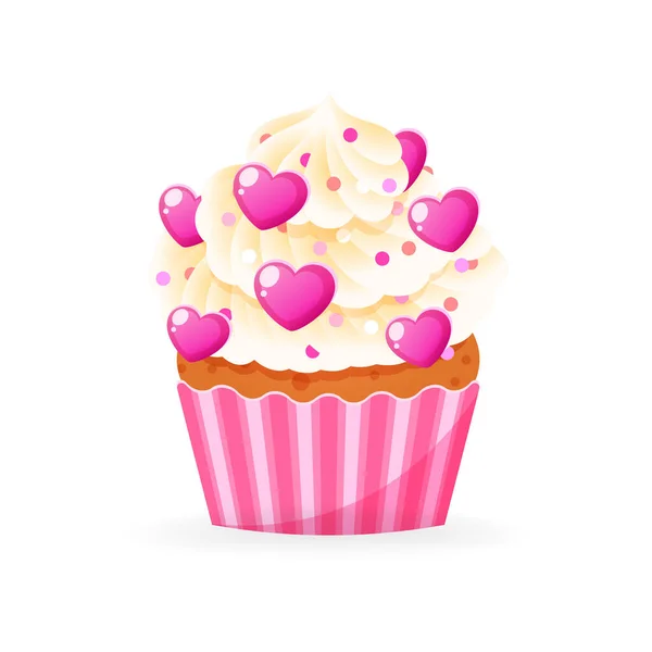 Carina Icona Dei Cupcake San Valentino Illustrazione Cartone Animato Muffin — Vettoriale Stock