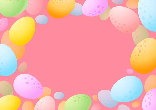Easter Background Eggs Cartoon Frame Colorful Chocolate Eggs Pink Background — Stock Vector