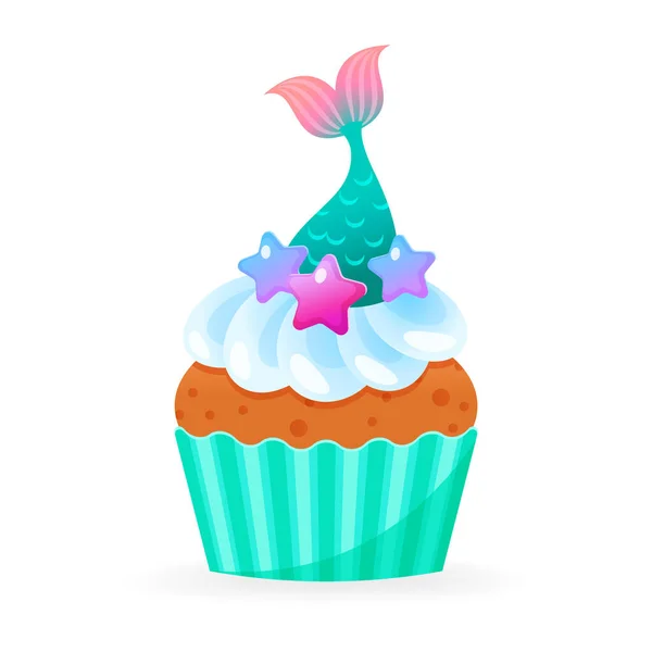 Icona Dei Cupcake Dei Cartoni Animati Illustrazione Compleanno Cupcake Decorato — Vettoriale Stock