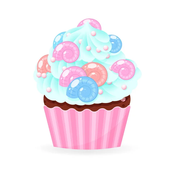 Icono Cupcake Dibujos Animados Ilustración Cupcake Cumpleaños Decorado Con Pequeñas — Archivo Imágenes Vectoriales