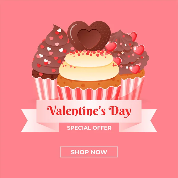 Sevgililer Günü Için Özel Teklif Pankartı Krema Kalplerle Süslenmiş Keklerin — Stok Vektör