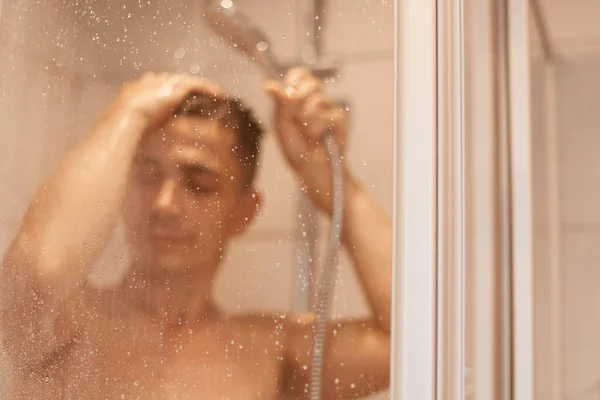 Indoor Shot Young Adult Good Looking Attractive Man Wet Body — Stock Photo, Image