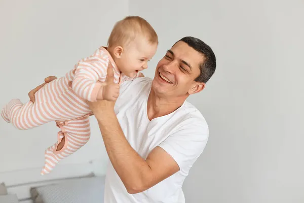 Happy Excited Attractive Young Adult Father His Toddler Baby Girl — Stock Photo, Image