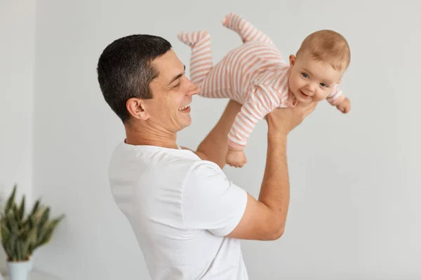 Portrait Excite Optimistic Young Adult Father His Toddler Baby Girl — Stock Photo, Image