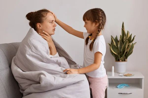 Indoor Shot Child Treating Patient Mother Touching Mommy Head Wants — Stock Photo, Image