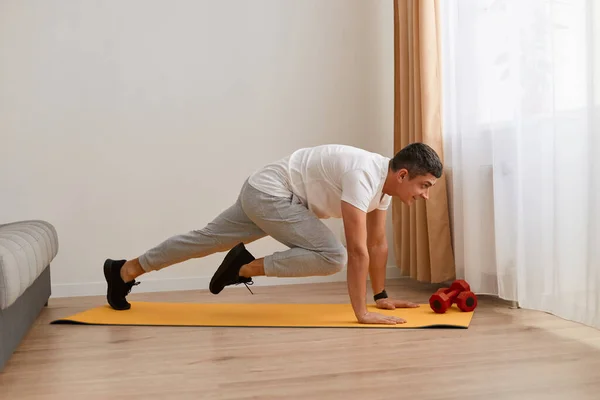 Side View Full Length Portrait Man Wearing Sportswear Doing Sport — Stock Photo, Image