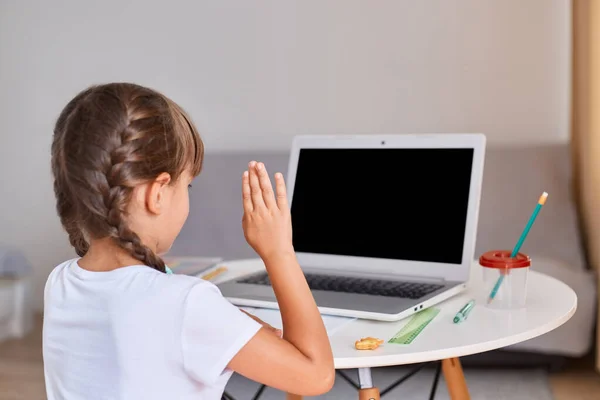 Portrait Dark Haired Girl Attending Online Learning Platform Class Home — Photo