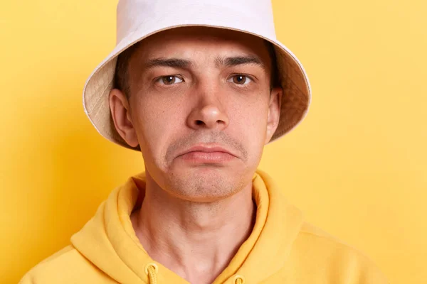 Indoor Shot Caucasian Sad Upset Man Wearing Casual Style Hoodie — Stock Photo, Image