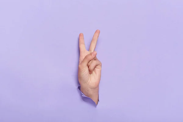 Person Hand Showing Victory Sign Two Finger Right Hand Gesture — Foto de Stock