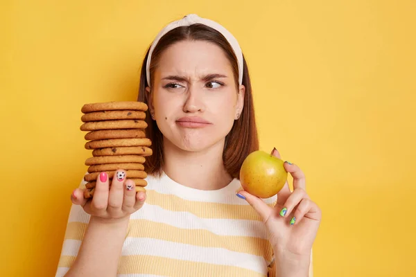 Portrait Young Woman Pout Lips Wearing Striped Shirt Hair Band — Fotografia de Stock