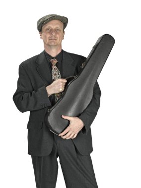 Man with violin case clipart