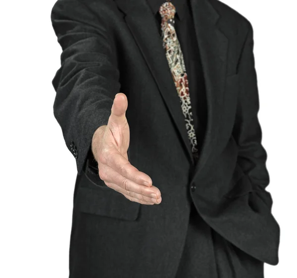 Business man with an open hand ready to seal a deal — Stock Photo, Image