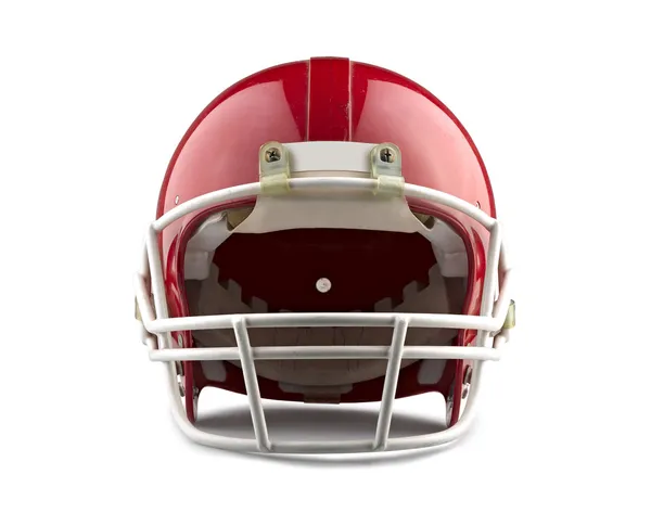 Beyaz bir arka plan ile izole kırmızı Amerikan futbolu kaskı — Stok fotoğraf