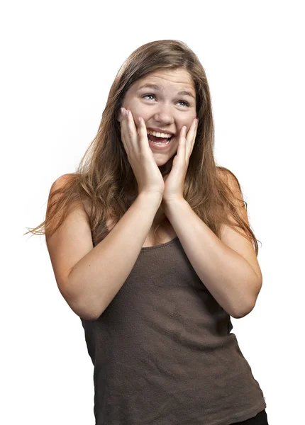 Closeup portrait of a beautiful young woman having a happy thoug Royalty Free Stock Images