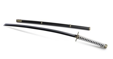 Katana kılıç beyaz izole (kırpma yolu )