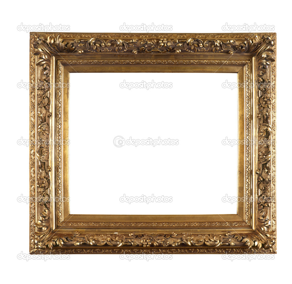 Old golden frame on white background
