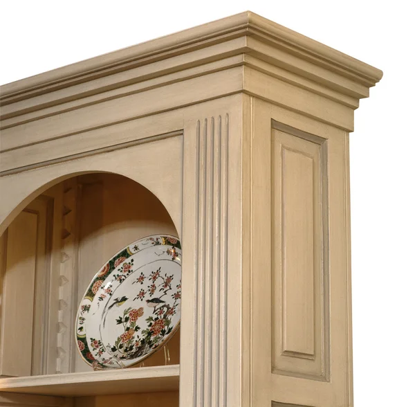 Close-up van een houten dressoir klassieke op witte achtergrond — Stockfoto