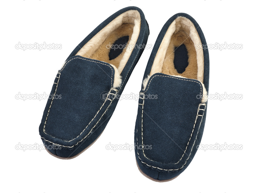 Pair of male house slippers isolated on white background