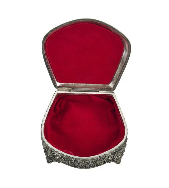 Open Red Heart pewter jewelry box with clipping path — Stock Photo, Image