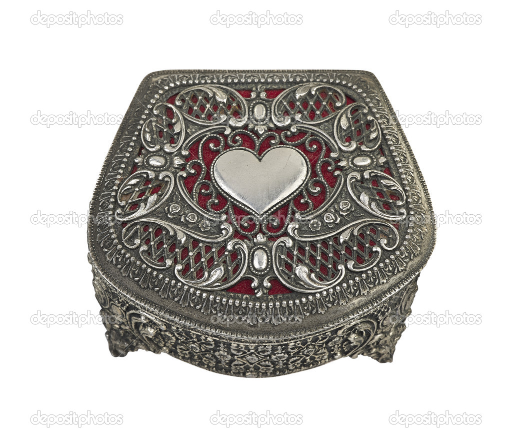 Closed Red Heart pewter jewelry box with clipping path