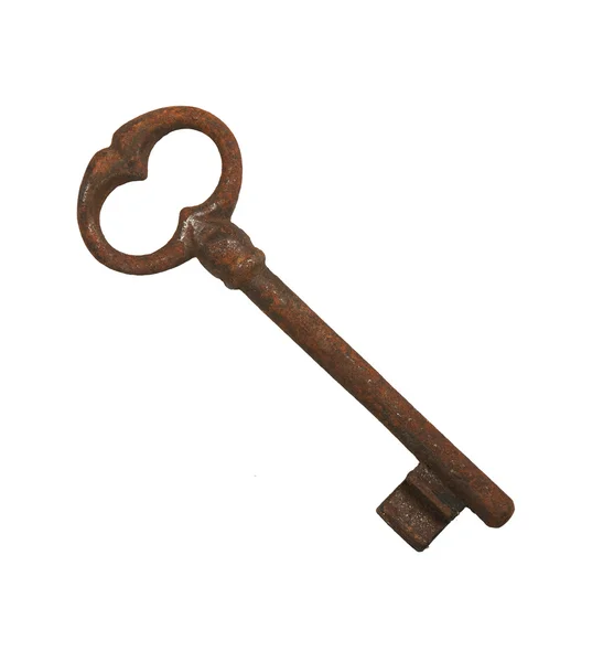 Old rusty key isolated on white — Stock Photo, Image