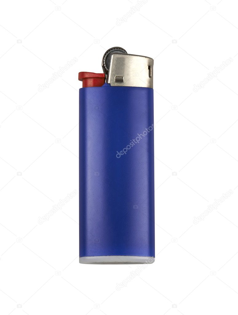 Blue cigarette lighter. Isolated on white.