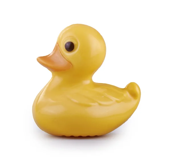 Cute yellow chocolate duck isolated over white background — Stock Photo, Image