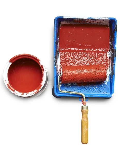 Ladder, paint can and paint roller — Stock Photo, Image