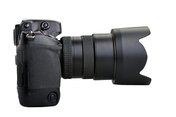 Eine schwarze Kamera isoliert auf weißem Hintergrund — Stockfoto