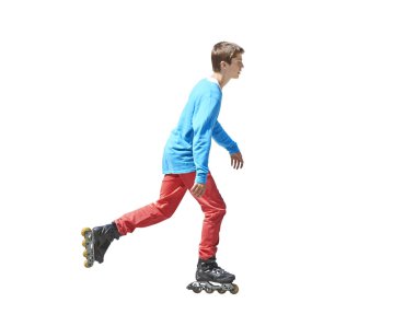 portre bir genç beyaz zemin üzerine izole silindirler üzerinde