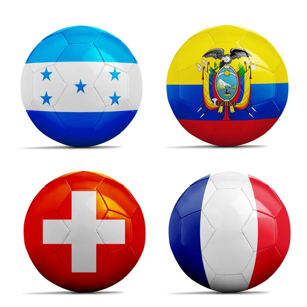 Balones de fútbol con banderas de equipos del grupo E, Fútbol Brasil 2014 . — Foto de Stock