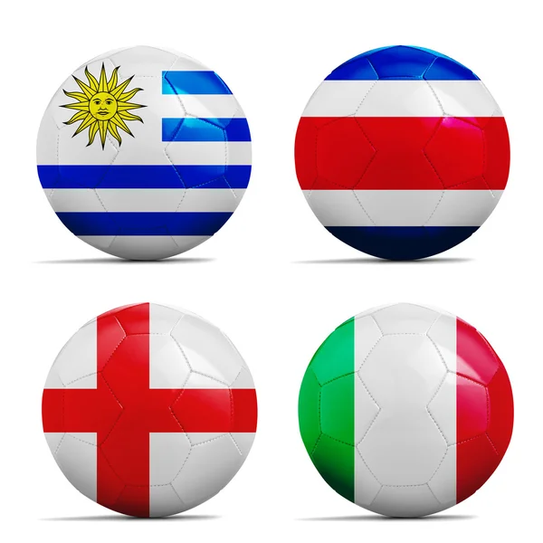 Balones de fútbol con banderas de equipos del grupo D, Fútbol Brasil 2014 . — Foto de Stock