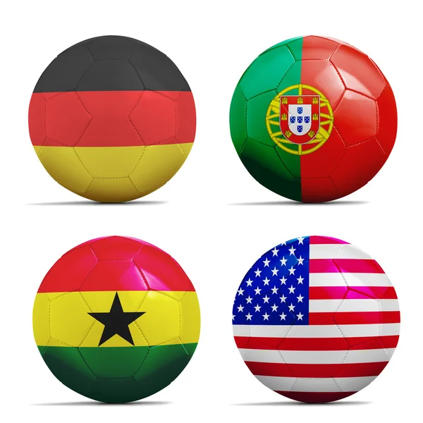 Csoport g csapatok zászlókkal, Labdarúgás Brazília a 2014-es futball-labdák. — Stock Fotó