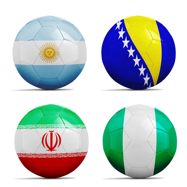 Balones de fútbol con banderas de equipos del grupo F, Fútbol Brasil 2014 . —  Fotos de Stock