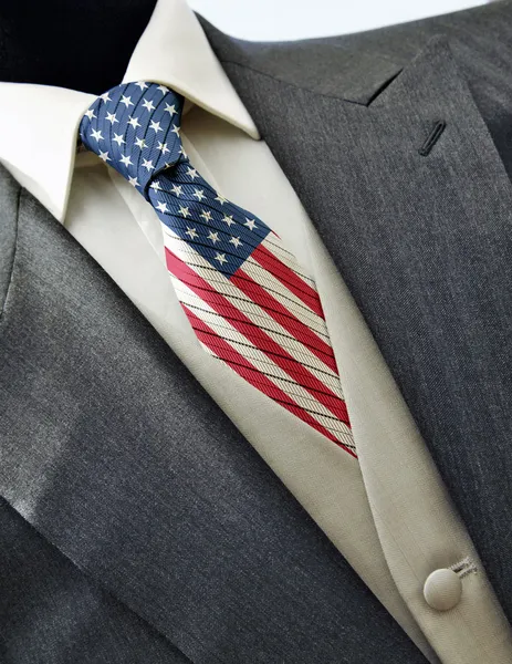 Wedding dress with flag USA on tie — Stock Photo, Image