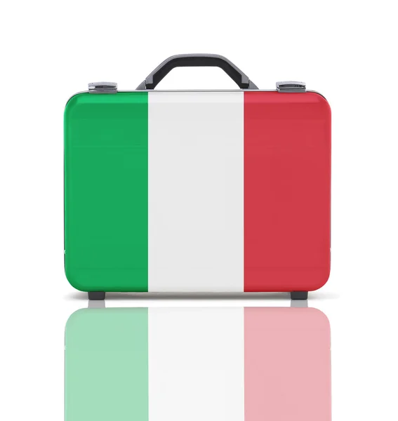 Business suitcase for travel with reflection and flag of Italy — Stock Photo, Image