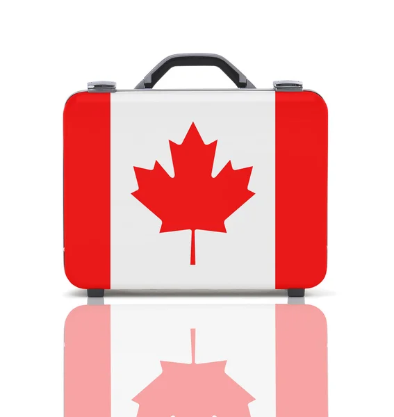 Επιχείρηση βαλίτσα για ταξίδια με την αντανάκλαση και τη σημαία του Καναδά — Φωτογραφία Αρχείου