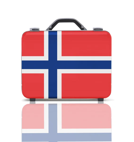 Business suitcase for travel with reflection and flag of Norway — Stock Photo, Image