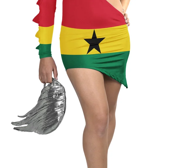 Futuristic young woman with flag from Ghana on her dress — Stock Photo, Image