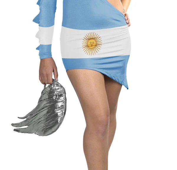 Futuristic young woman with flag from Argentina on her dress — Stock Photo, Image