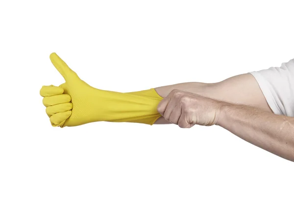 Latex handschoen voor het reinigen van aan kant geïsoleerd op witte achtergrond — Stockfoto