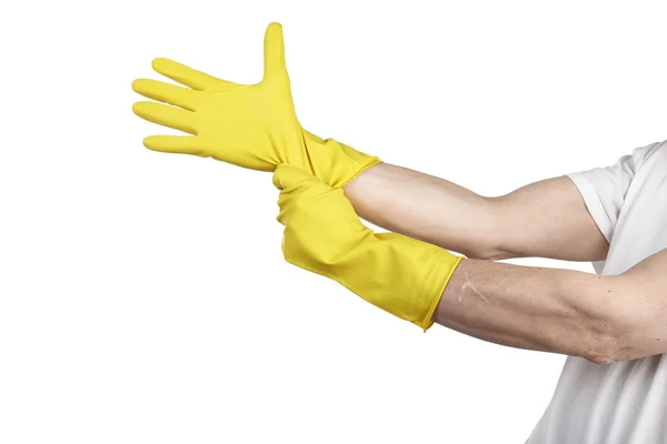 Latexhandschuh zur Reinigung an der Hand isoliert — Stockfoto