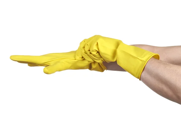 Latexhandschuh zur Reinigung an der Hand isoliert — Stockfoto