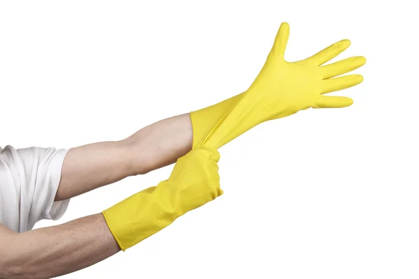 Latexhandschuh zur Reinigung an der Hand isoliert — Stockfoto