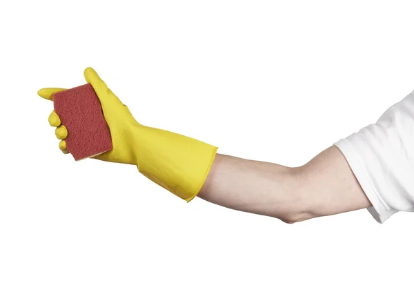 A yellow cleaning glove with a sponge — Stock Photo, Image