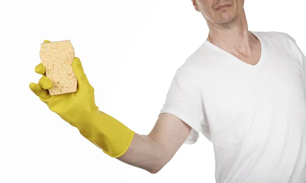 A yellow cleaning glove with a sponge — Stock Photo, Image